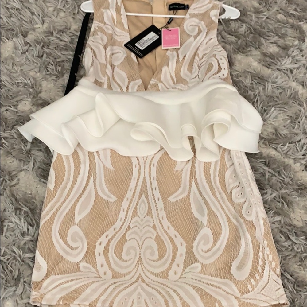 White Ruffle Plunge body on dress